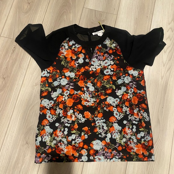 BCBGeneration Tops - BCBGeneration Black and Orange Floral Blouse